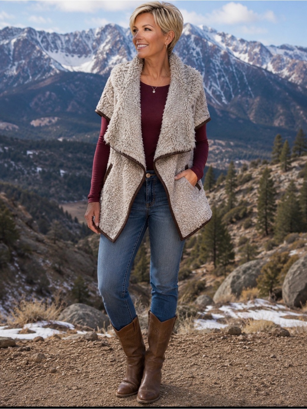 Love Tree Oatmeal Sherpa Vest Cardigan